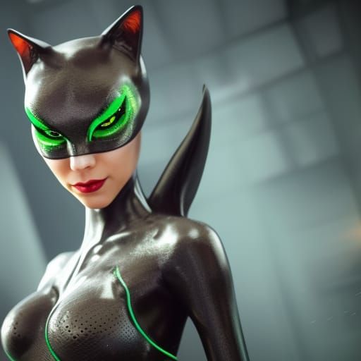 Beautiful Cat woman Alien with green eyes
