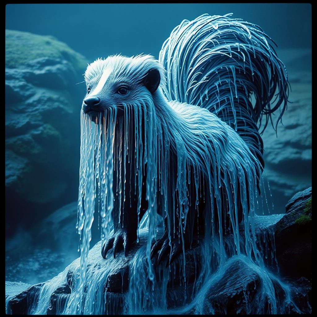 A skunk made completely of waterfalls, the skunk's face is made of waterfalls, and his body is made of ...  by @HermioneSheHulkNinja