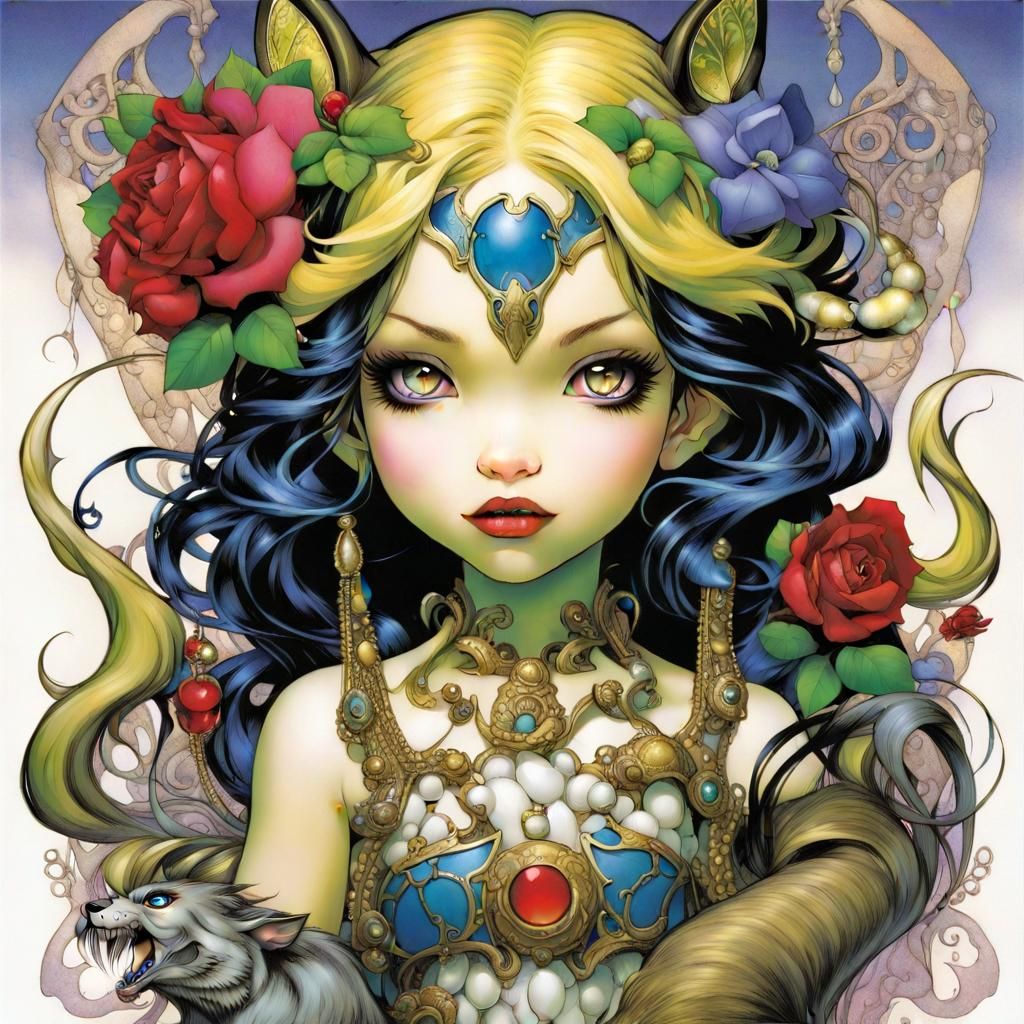 Attractive beast girl, by Yoshitaka Amano and Jasmine Becket...