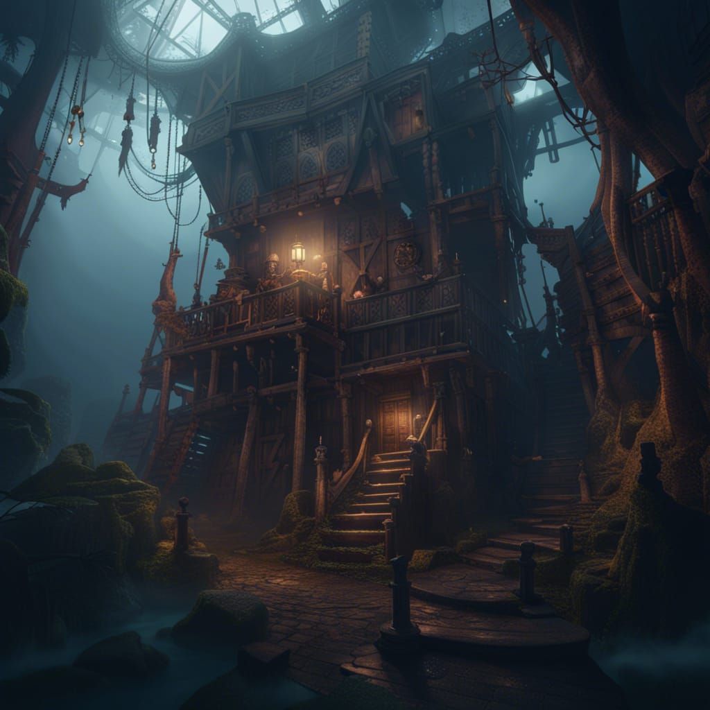 A mysterious pirate hideout out hidden in the fog false