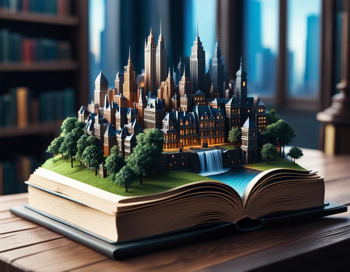 City rising from book