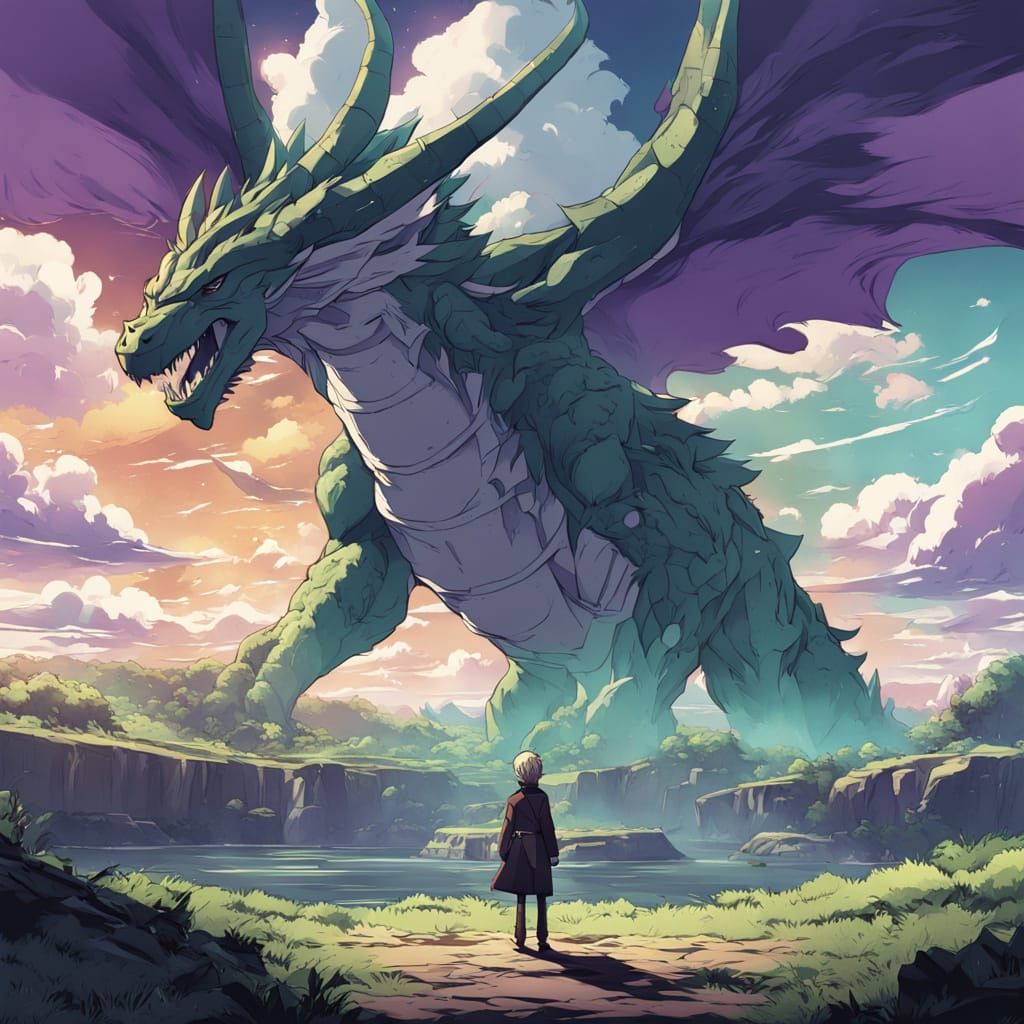 Anime-style illustration of Meliodas from The Seven Deadly Sins suddenly transported into a new fantasy world. He stands in a vast mystical ...