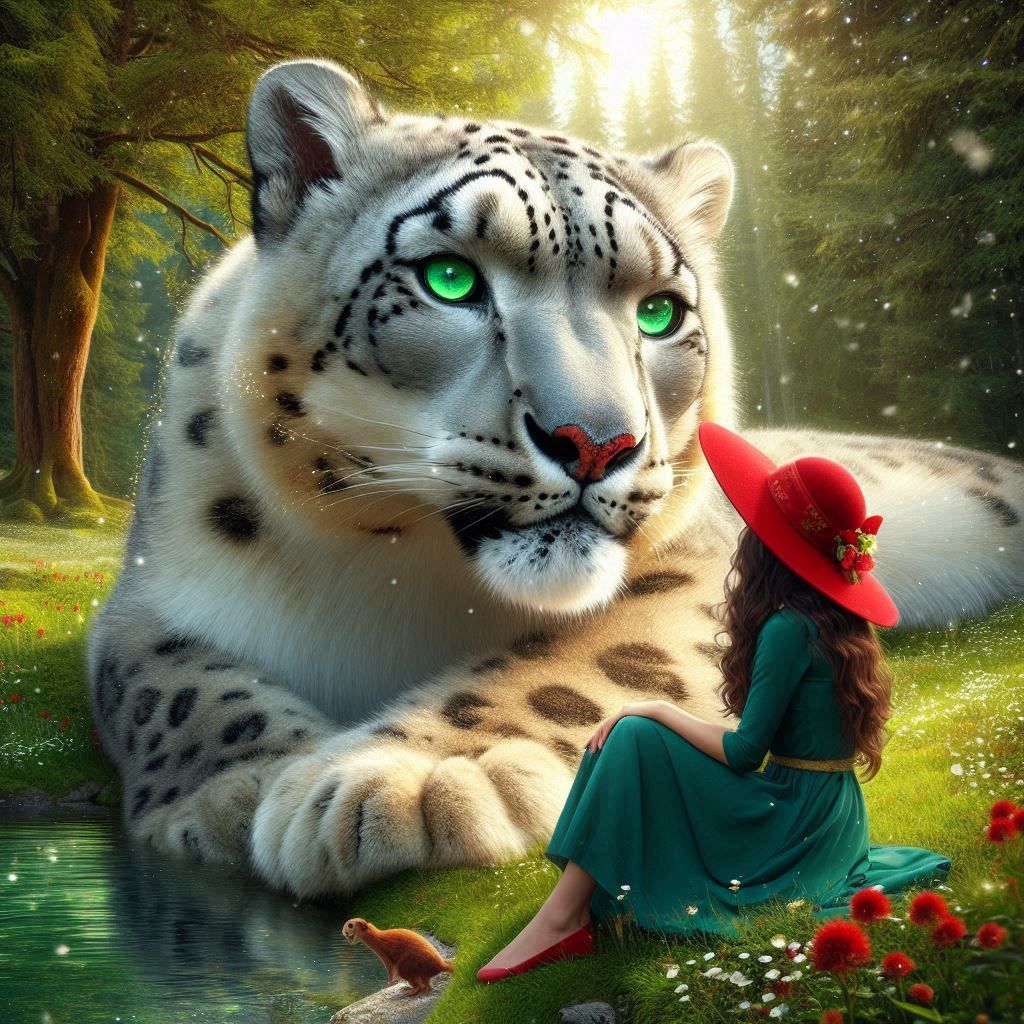 Snow Leopard and a Lady