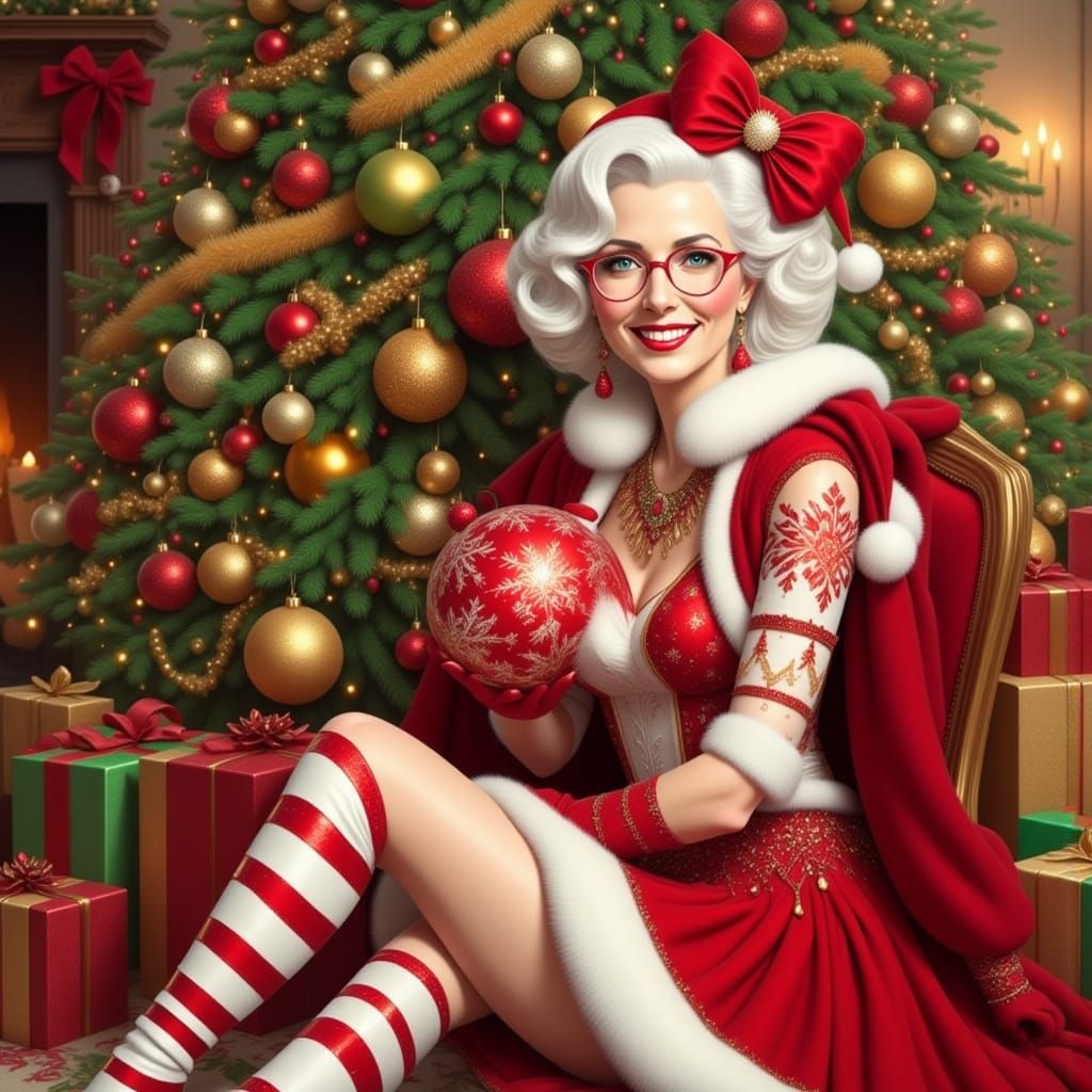 Stylish Woman in Festive Red and White Christmas Outfit
