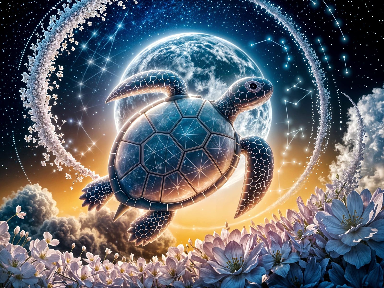 Flower dreaming turtle and moon  by @TalyNataly