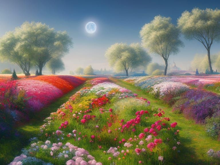 Insanely detailed photograph of a Snowy Pastel Field in Half...