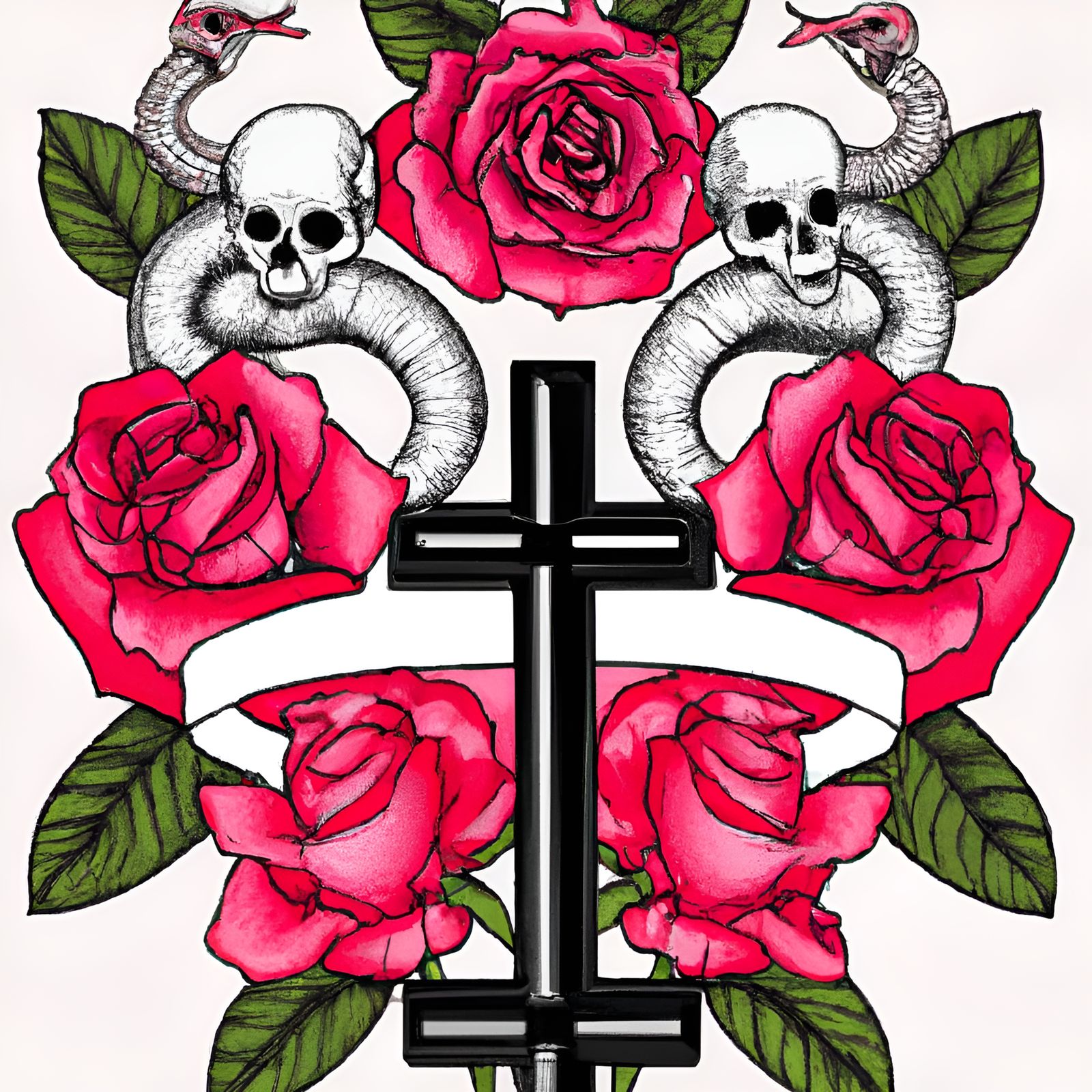 Snakes Skulls Roses Crosses - AI Generated Artwork - NightCafe Creator