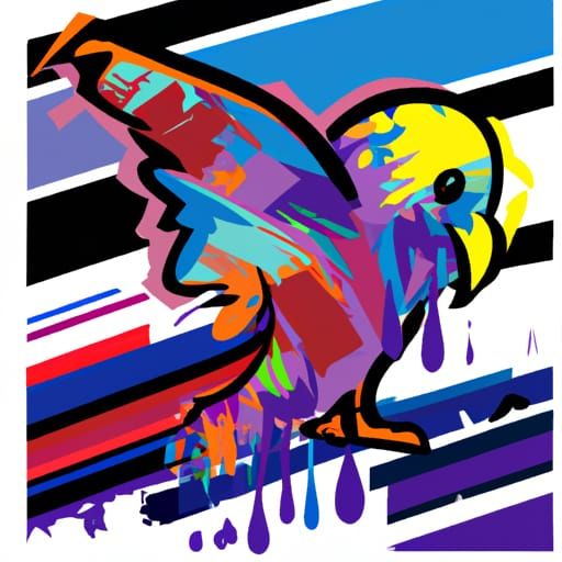 colorful bird with a 2D style graffiti pop art poster art sp...