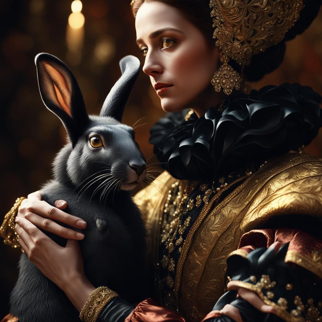 Baroque Spanish Noblewoman with Lavish Attire and Majestic H...