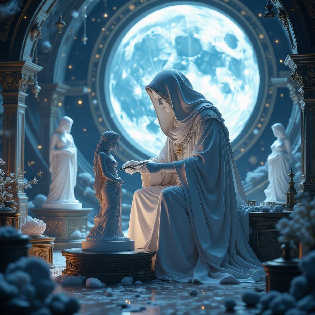 Imagine a celestial sculptor chiseling statues from asteroids in a workshop filled with cosmic tools and nebula-forged hammers. The sculptor...