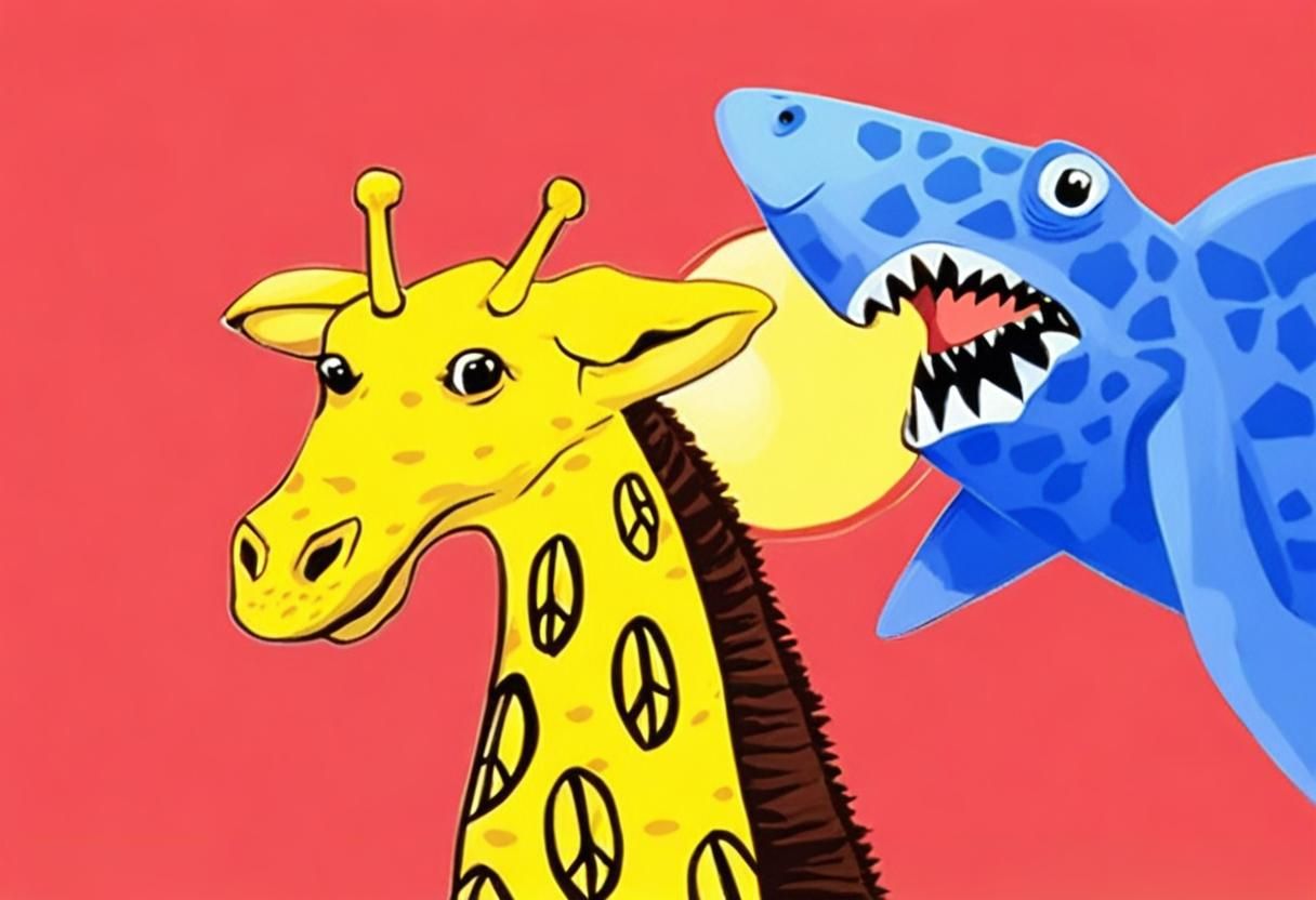 On the African savanna a flying shark attacks an unexpecting...