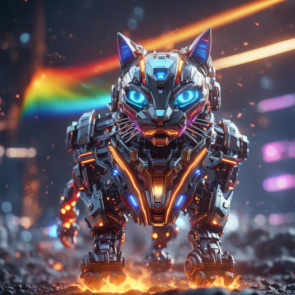 rainbow cat on fire