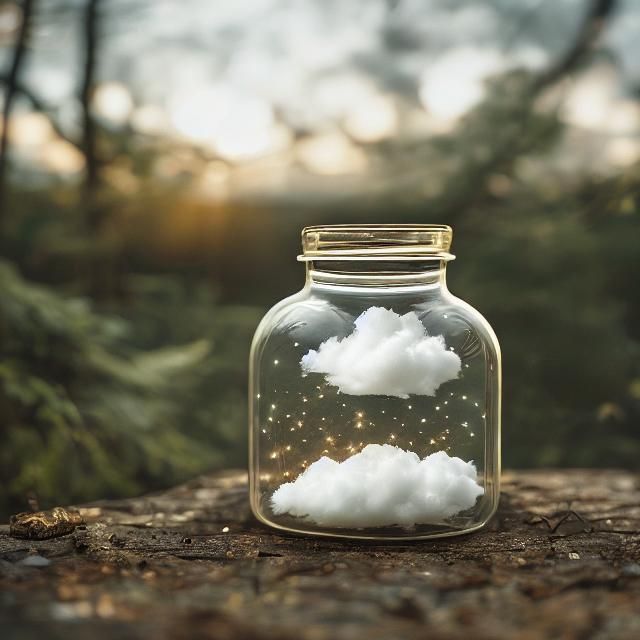 <lora:Personalized MJ6 DE:1.0> double exposure photography of a a Cloud in a Jar and Fireflies, Double exposure surrealistic photography hy...