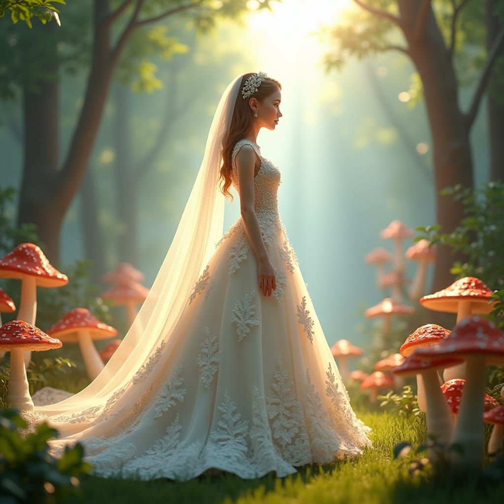 Bride in Dreamlike Forest: 3D Digital Art