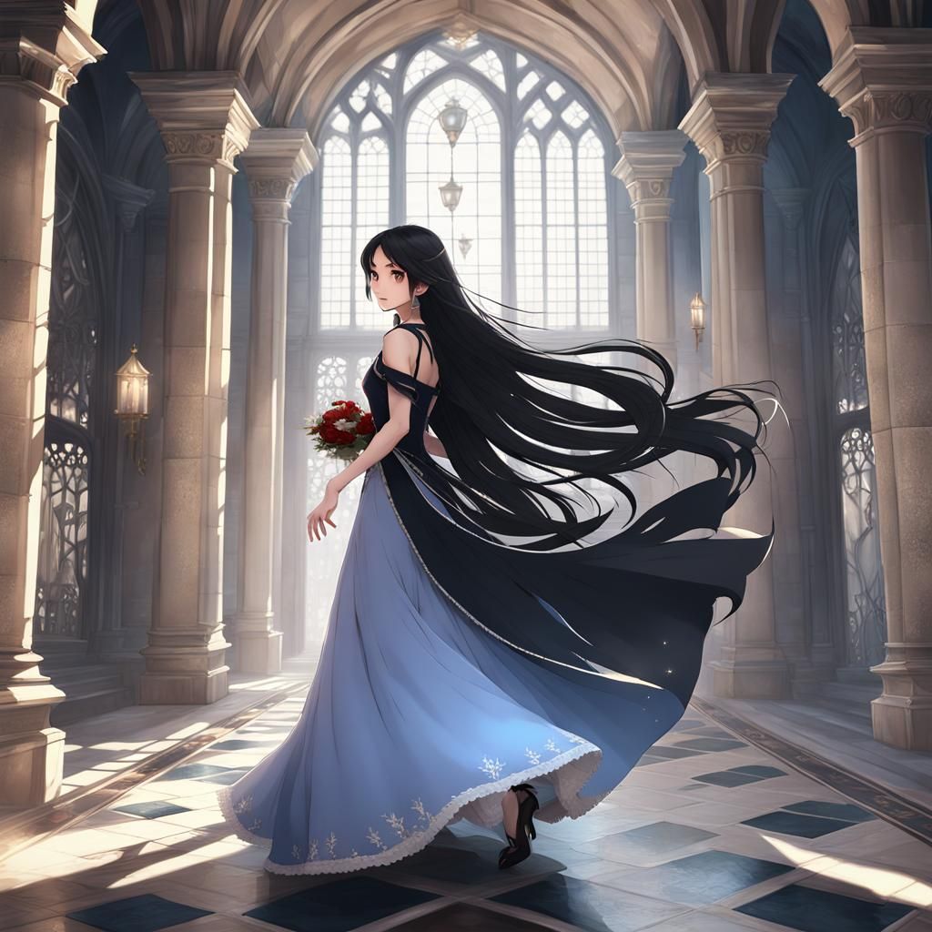 A Girl Walking In a Castle