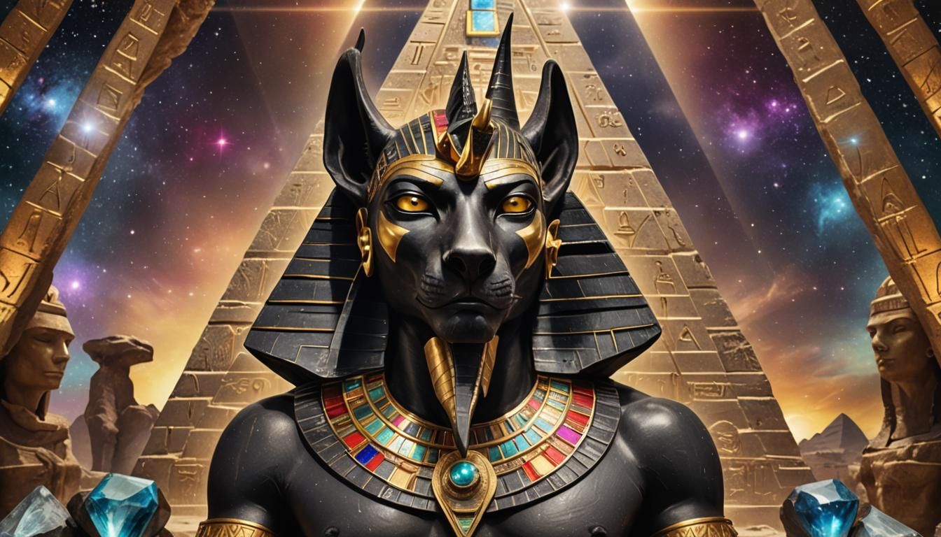 Egyptian God Anubis charcoal face and shoulders appearing in...