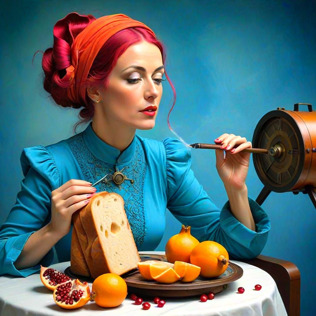 Surrealistic Lady in Vibrant, Fantastical Scene