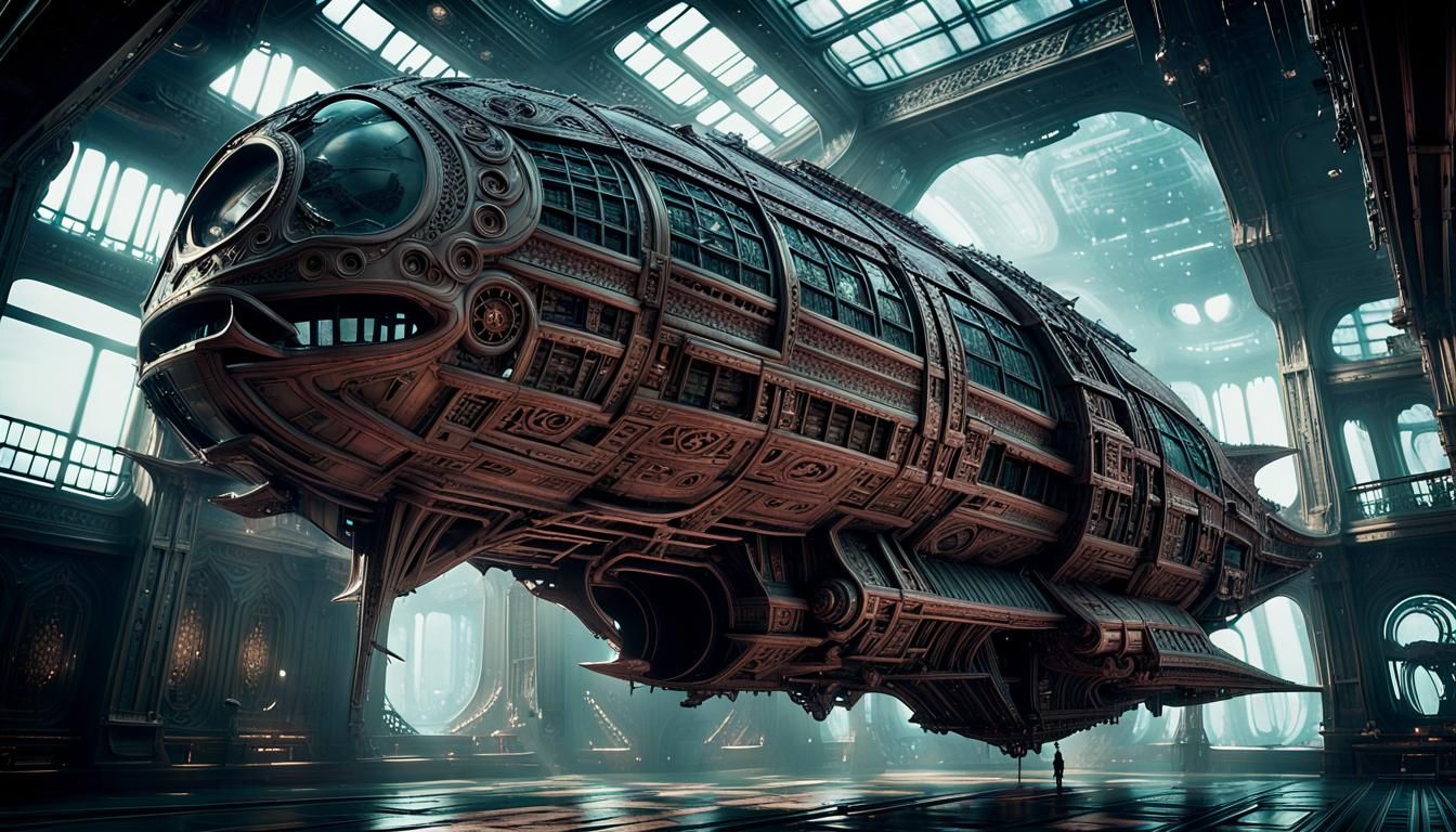 Skyship in the cgi style of Final Fantasy 13, highly detailed