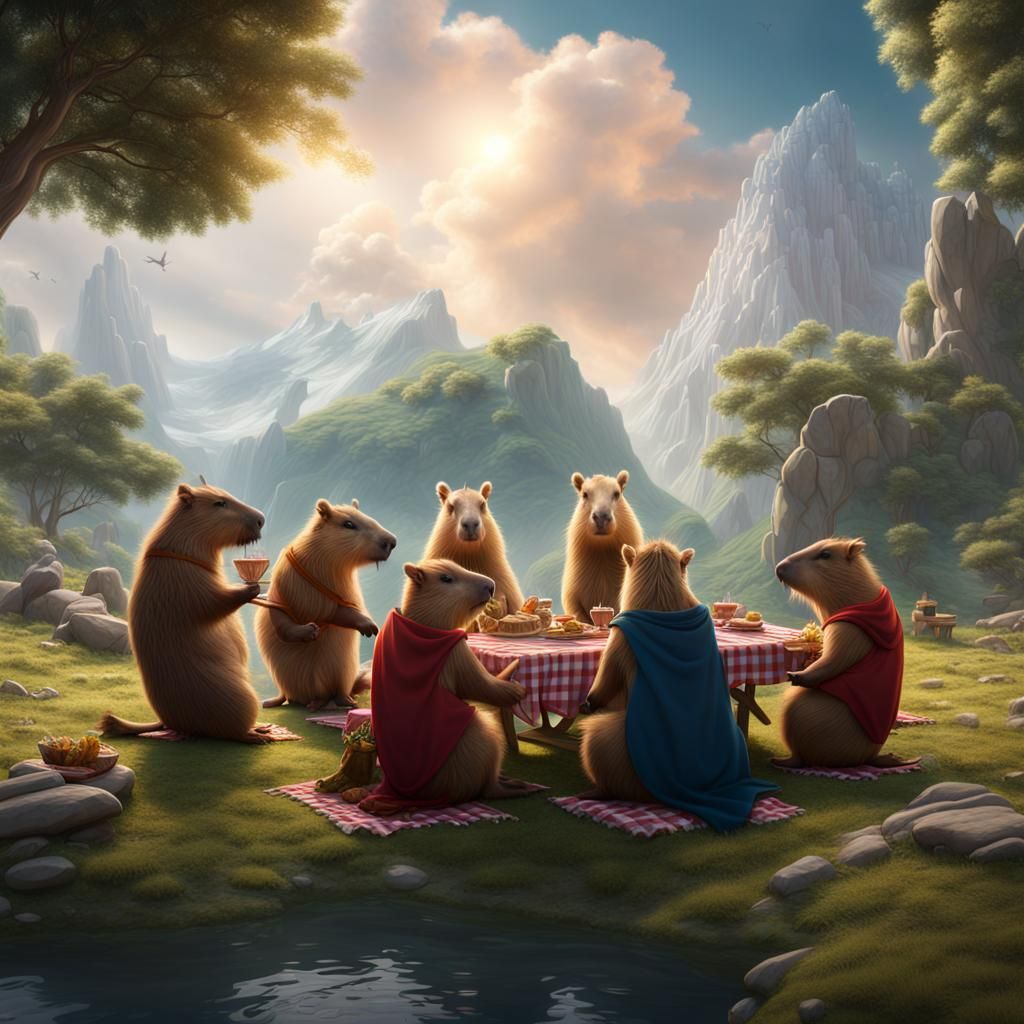 Capybaras Enjoying a Picnic
