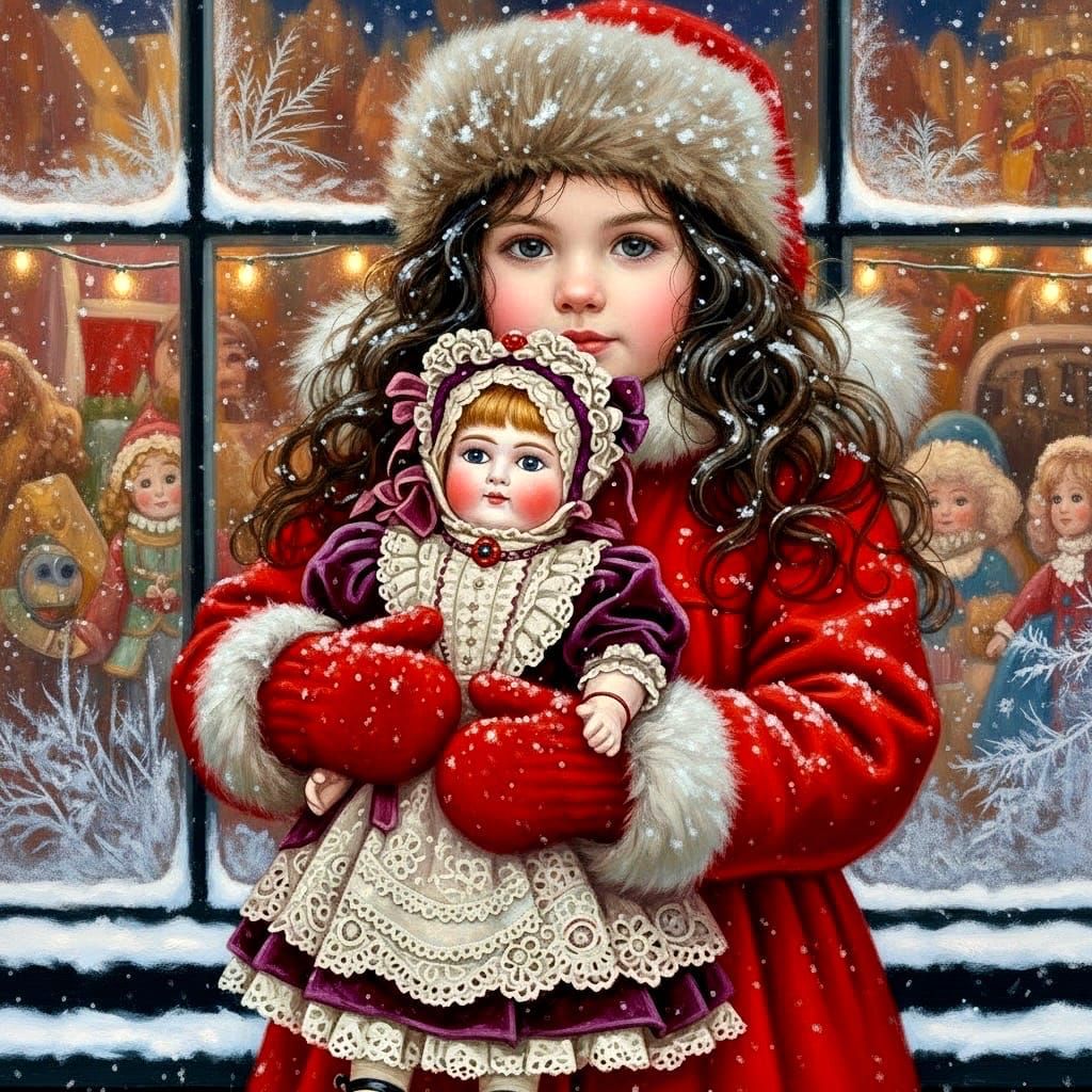 Winter Magic Vintage, A little Girl, Snow and her Dolly