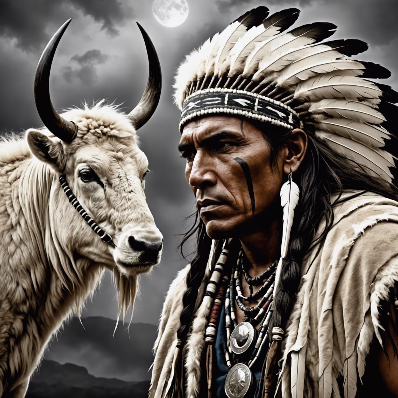 Apache Indian brave 'Lone Raven' talks to the spiritual White Buffalo spirit about the oncoming evil. ...  by @Crowblack
