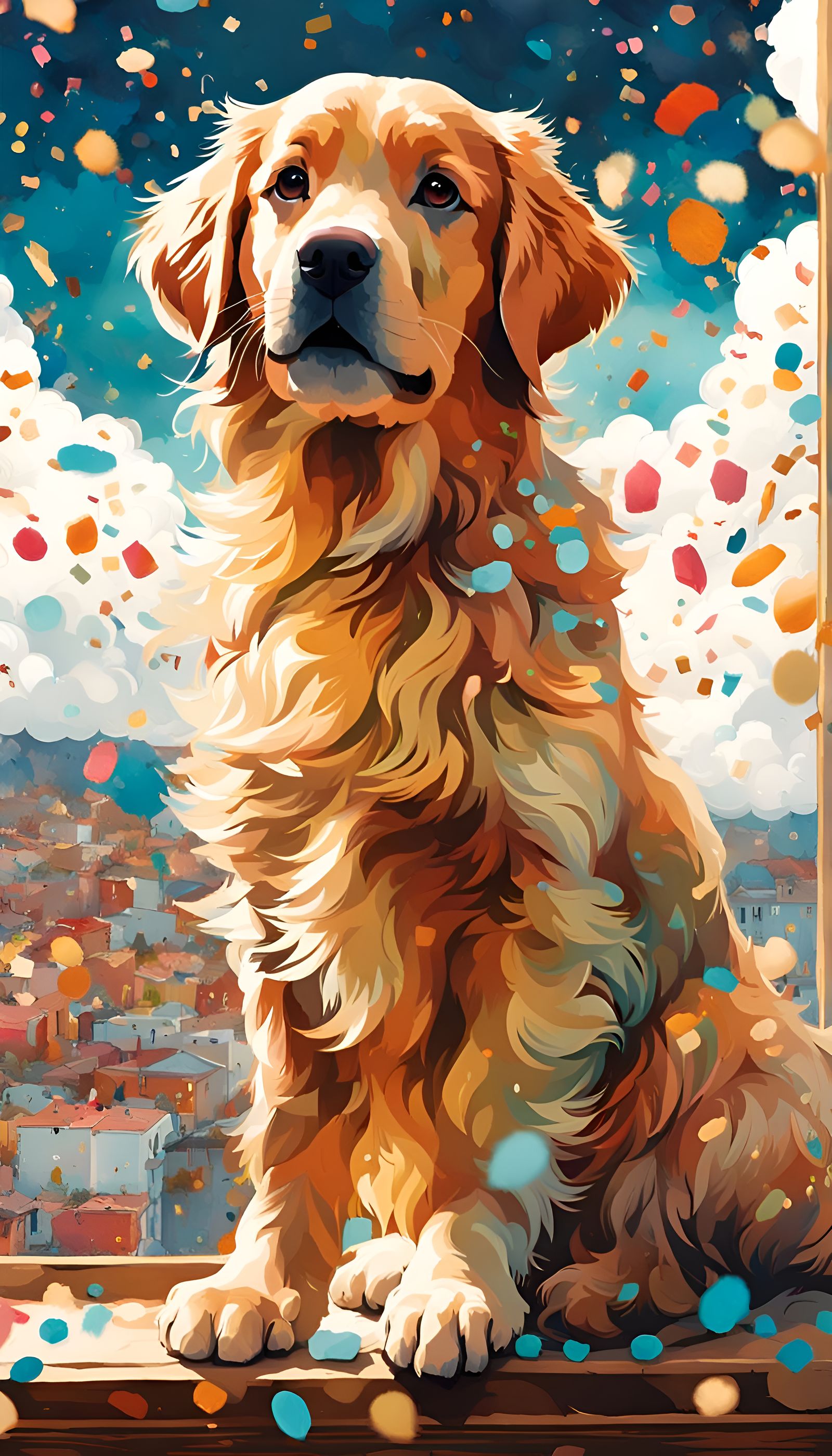 Golden Retriever with Confetti