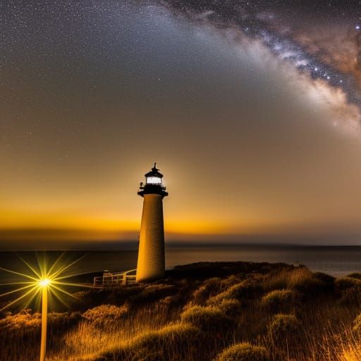 Ultrarealistic starry night sky and lighthouse at night Professional