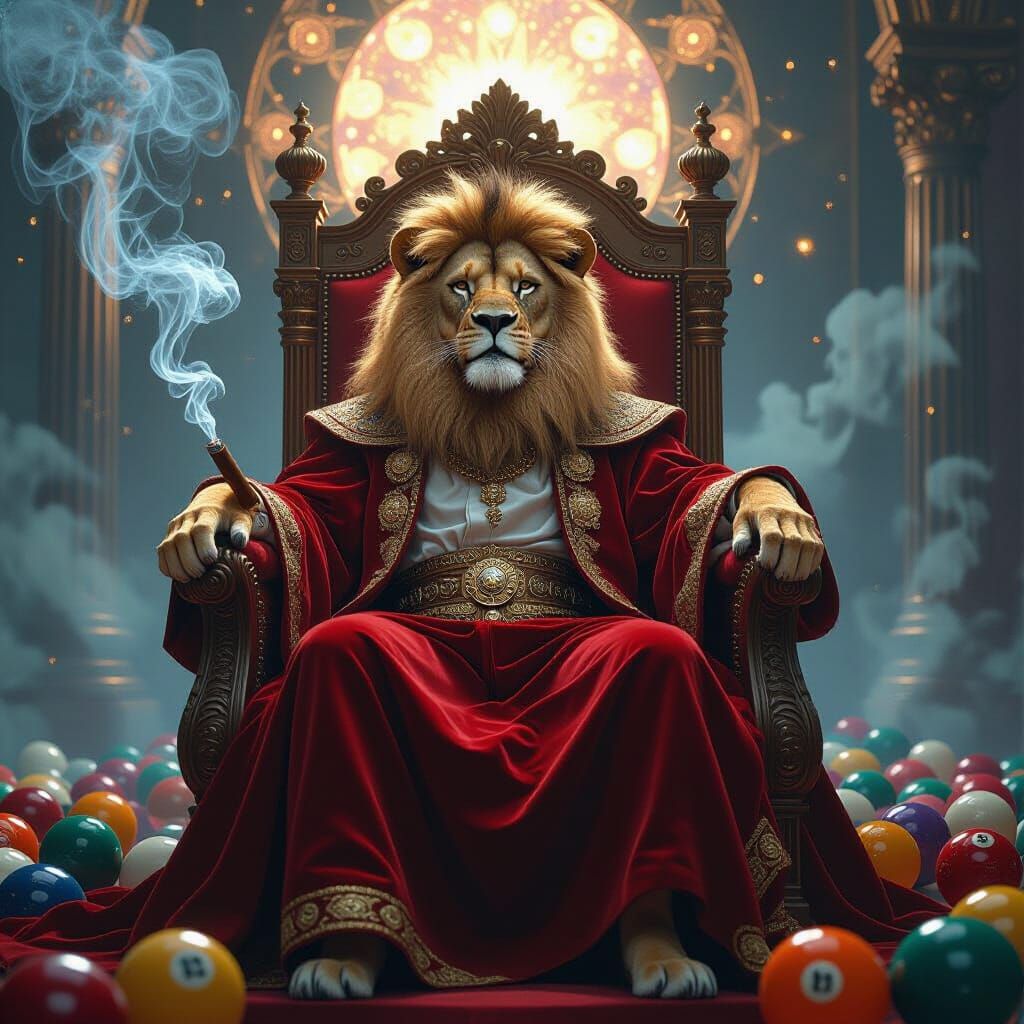 Lion King on Billiard Throne, Art Nouveau Style