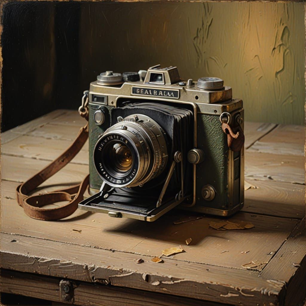 Vintage Camera as Classical Realism Oil Painting