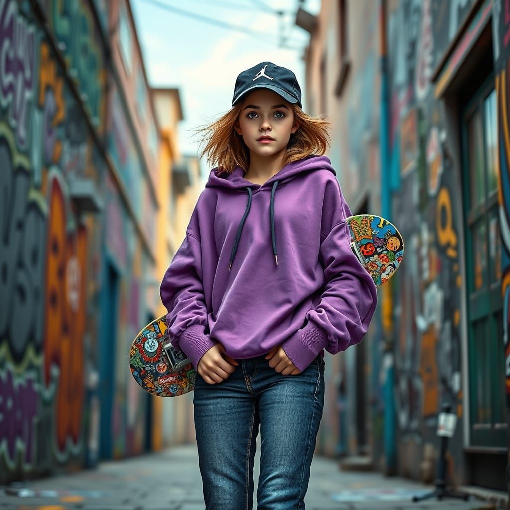 Confident Teenager in Graffiti Street: Digital Concept Art