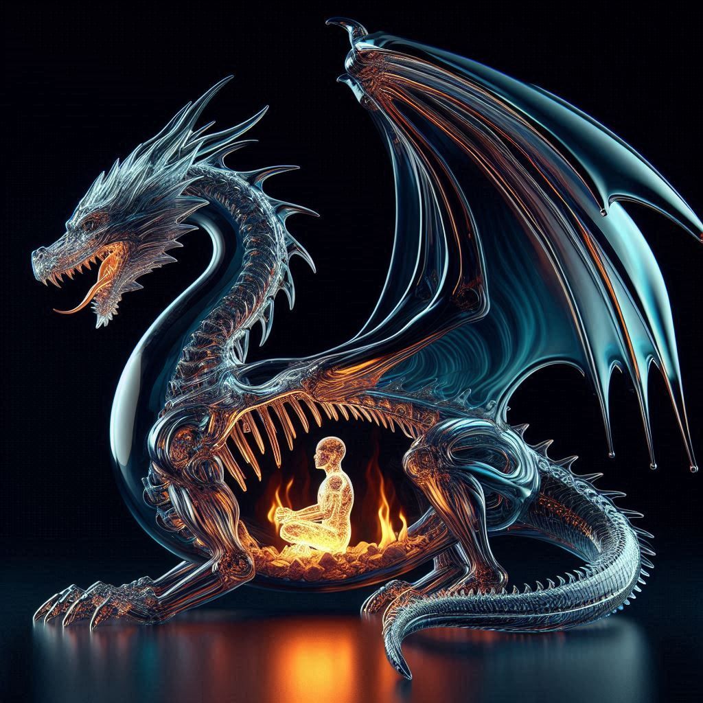 X-ray human trapped in flaming belly of dragon