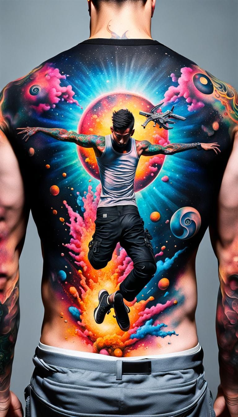 3D Surreal Masterpiece Tattoo, 
full back piece
