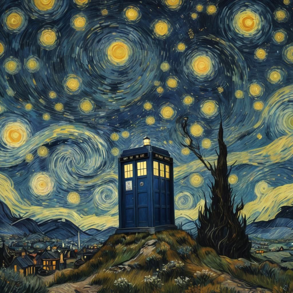 Starry Night with Dr Who Tardis by Vincent Van Gogh  by @undefined