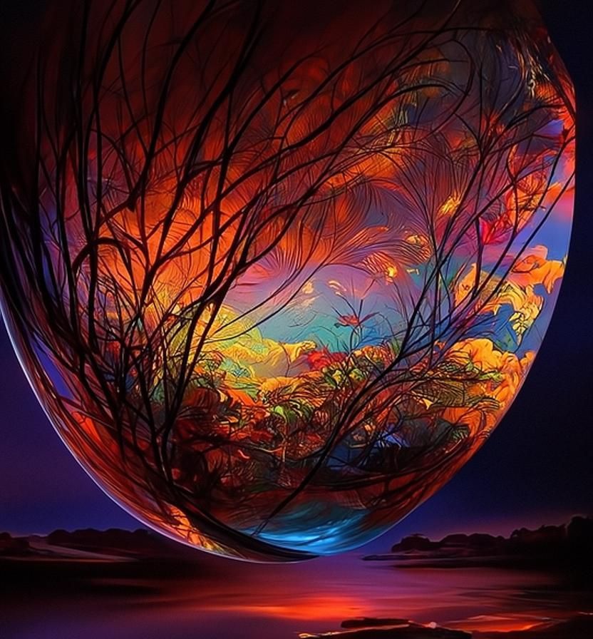 Stained Glass Crystal Ball Galaxy: Digital Art