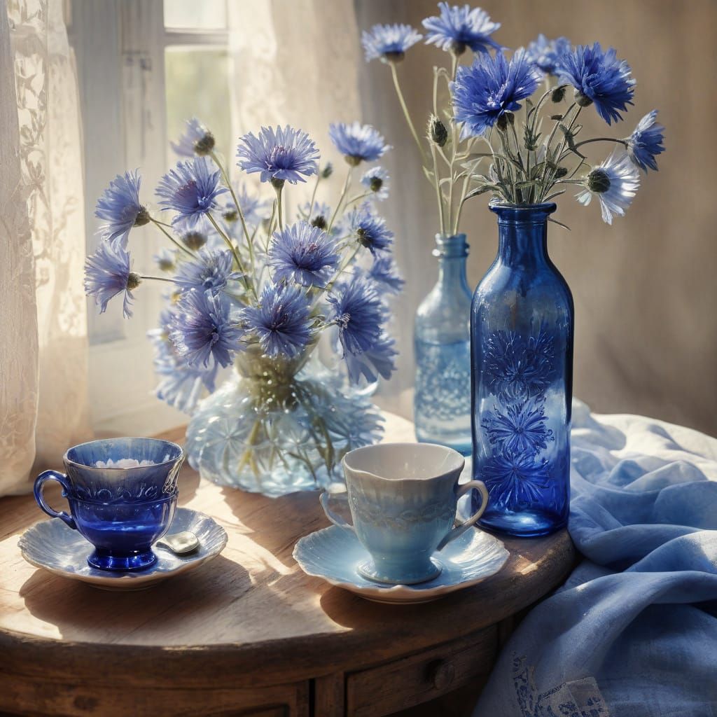 A tranquil blue-themed still life composition  by @photon