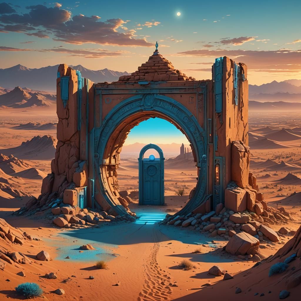 Time Portal Over Morocco Sunset: Fantasy Matte Painting