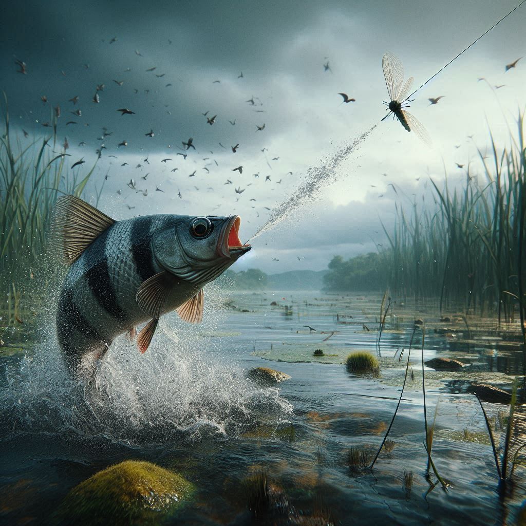 Archerfish shooting fly with stream of water