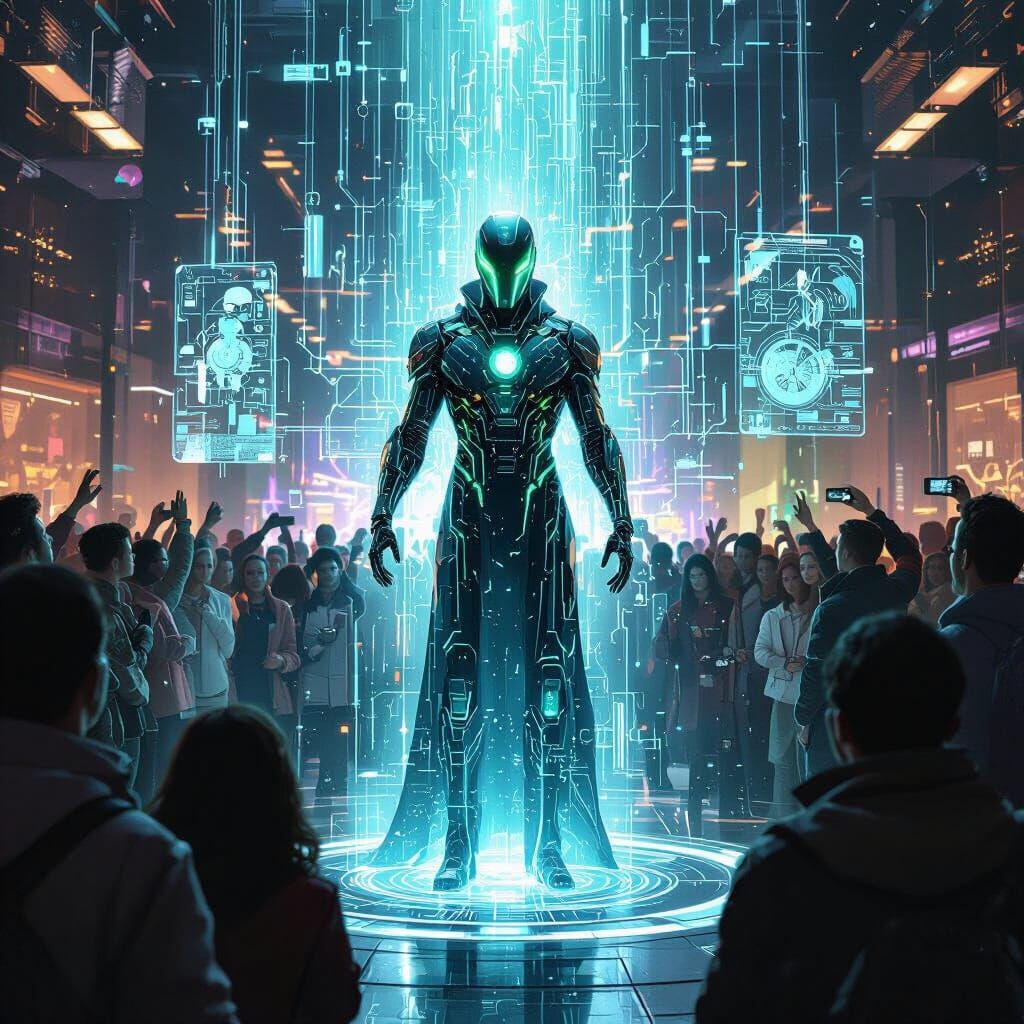 Futuristic Figure Wows Crowd With Tech Feats