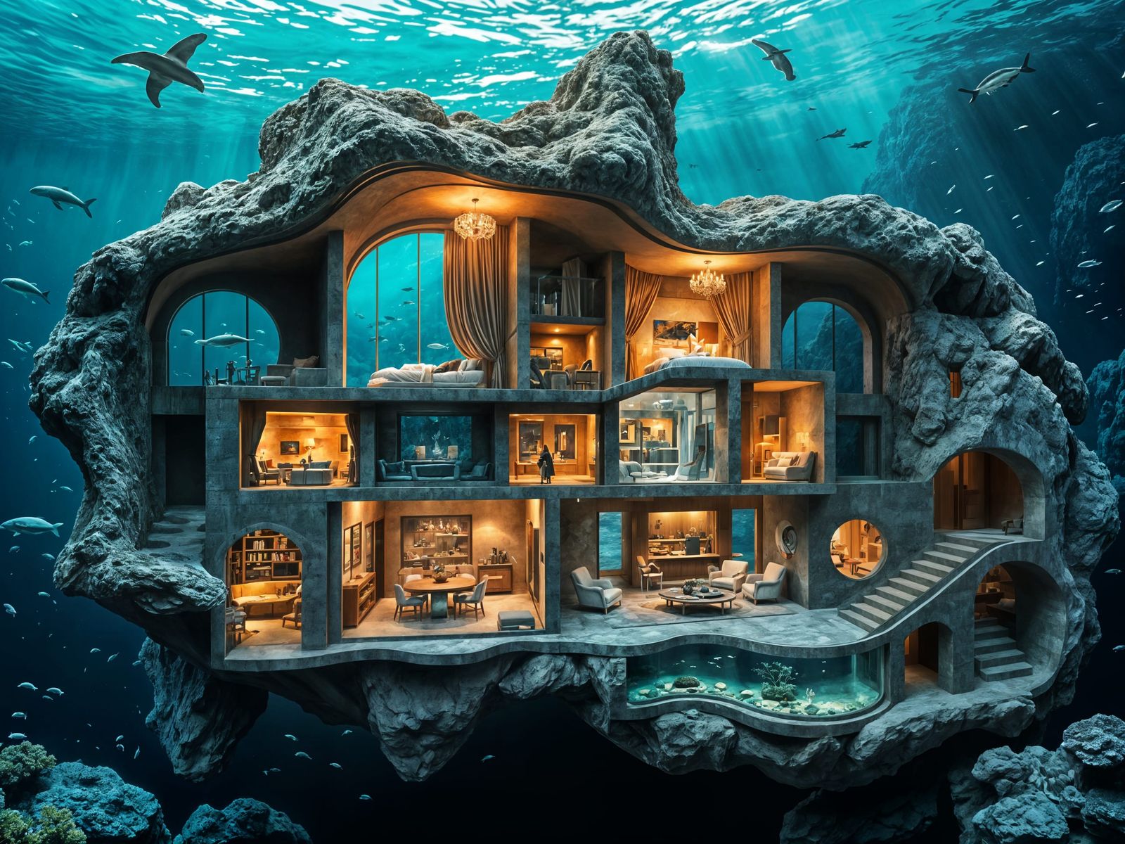 Underwater Ocean Mansion  by @Midnighte