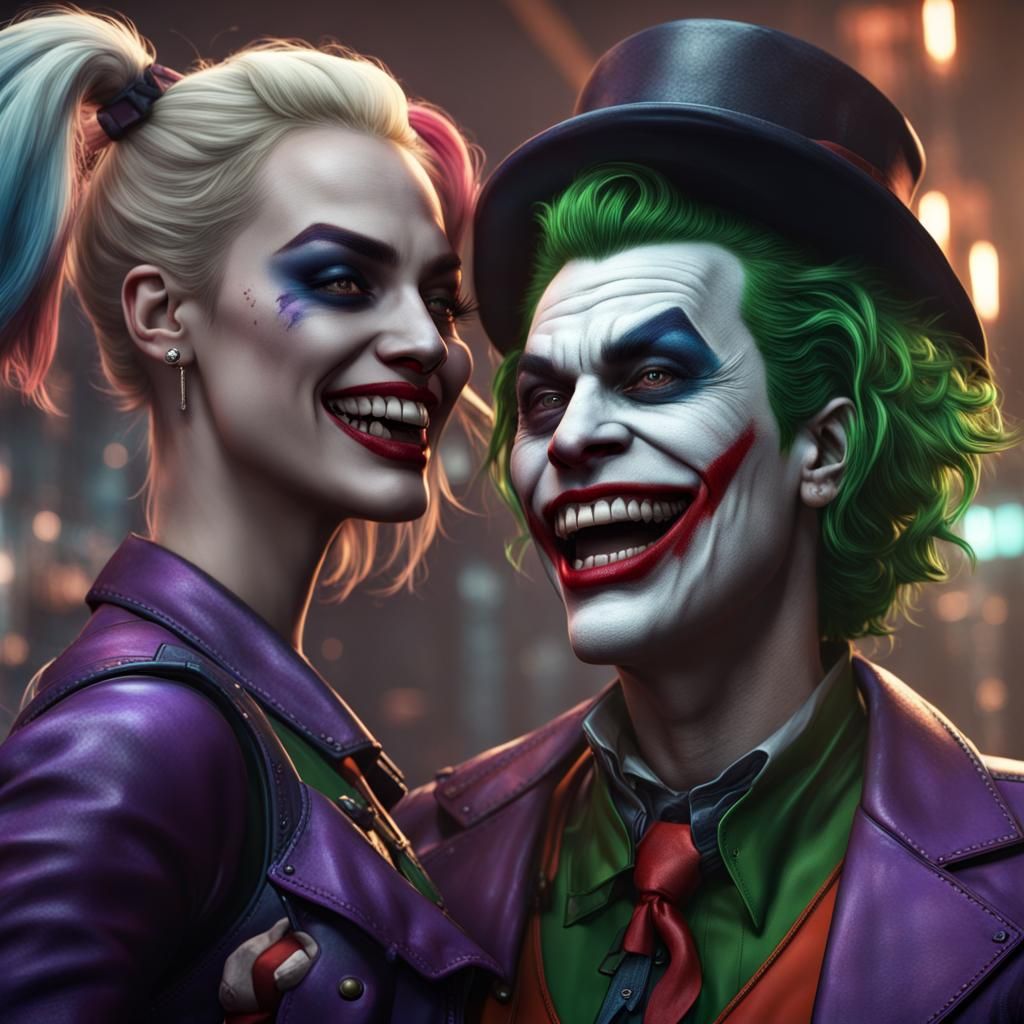 Harley Quinn and the Joker with a crazy laugh - AI Generated Artwork ...