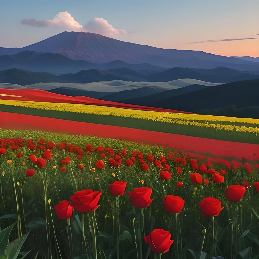Explosive Floral and Volcanic Landscape