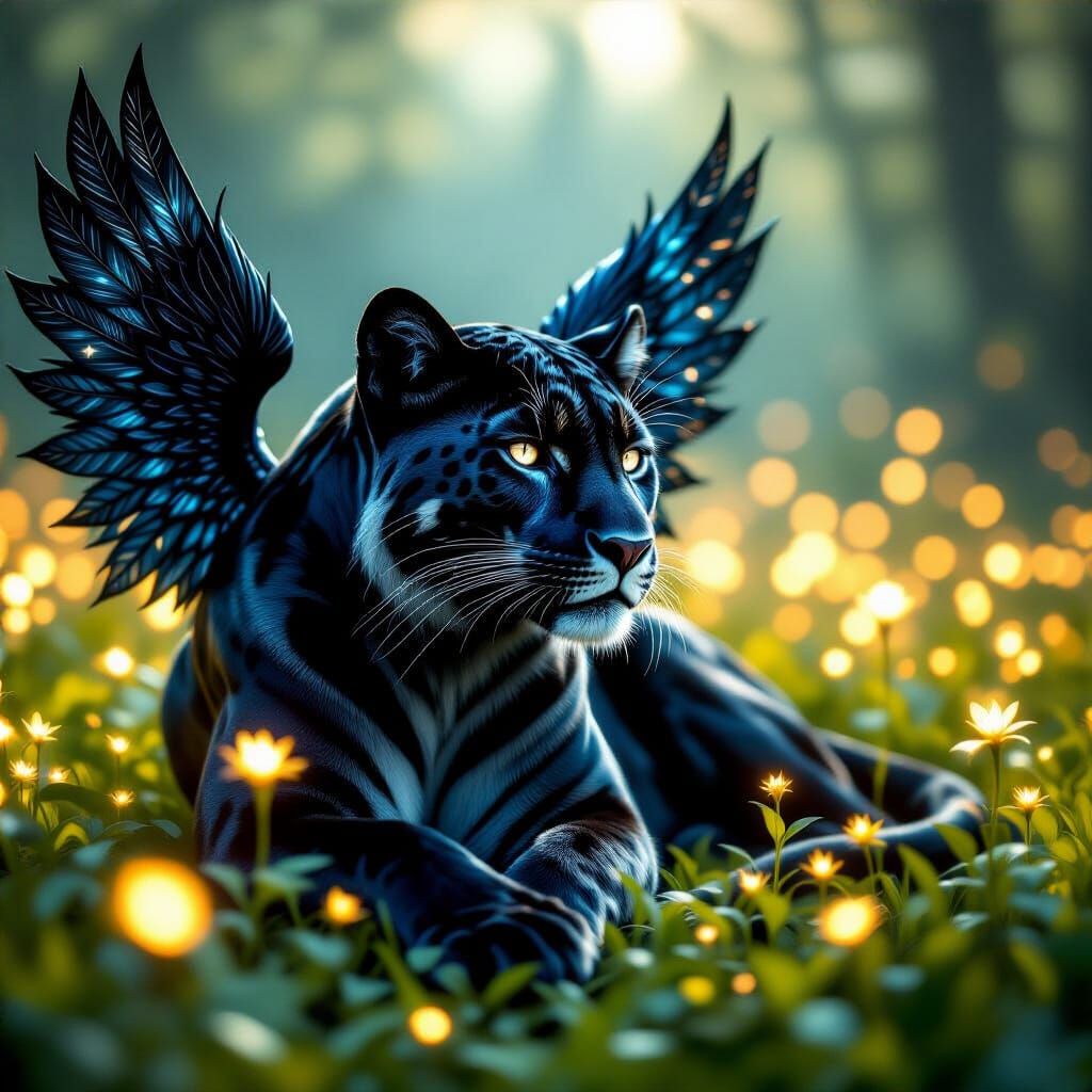 Ethereal Panther Creature in Luminous Meadow