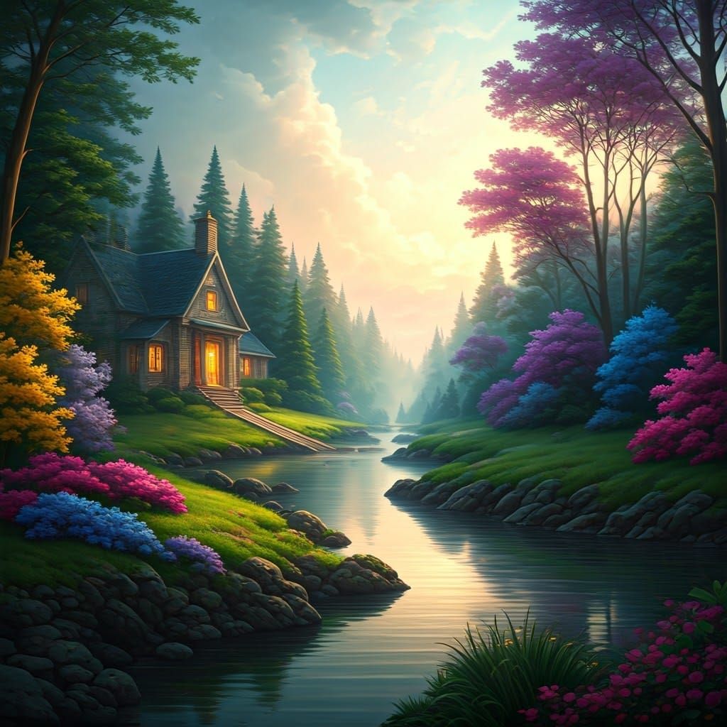 Red and Blue Hearts Merge in Ethereal Cascade