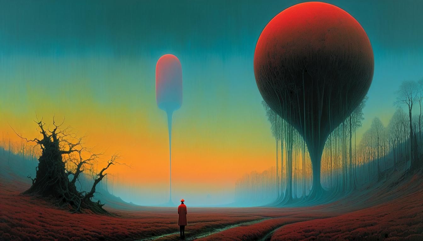 A very long and thin tongue., surreal pop artwork by Zdzisla...
