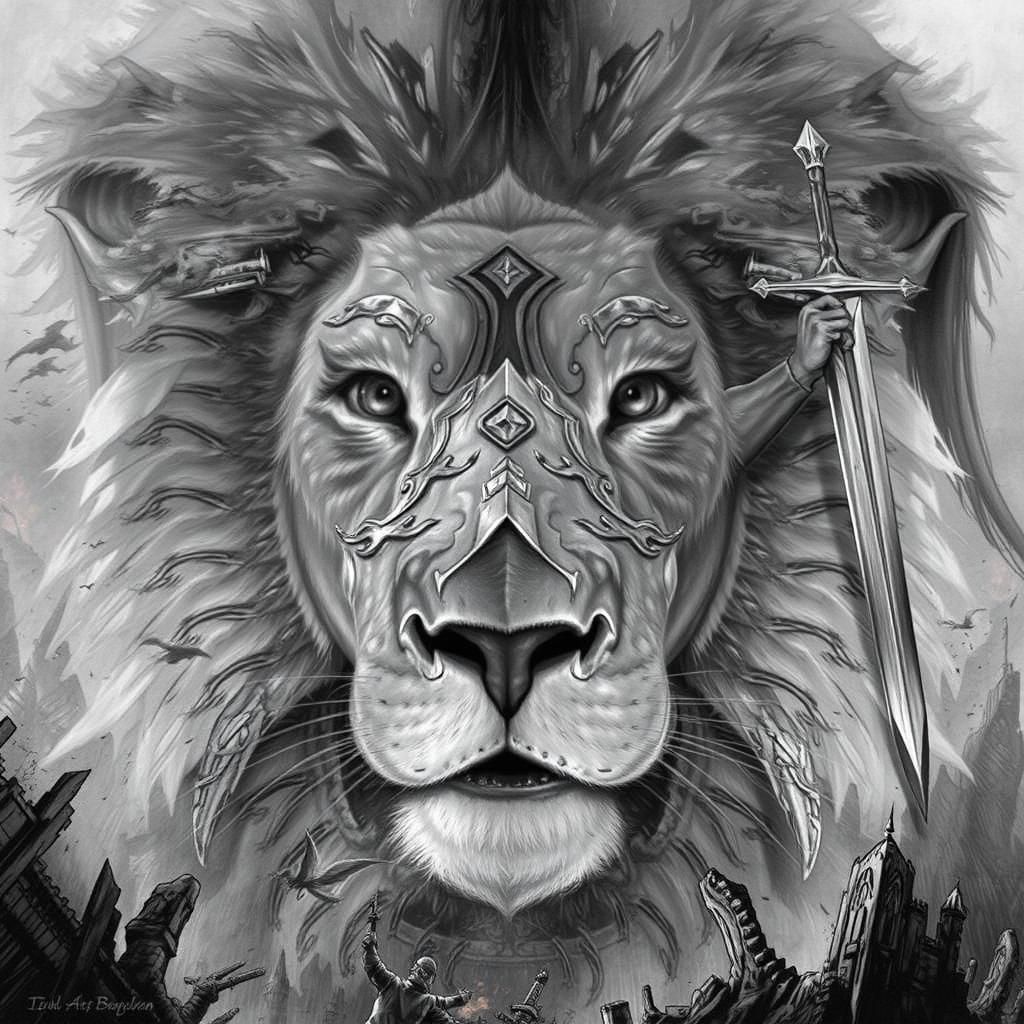 Warrior and Dragon Battle in Smoldering Ruins