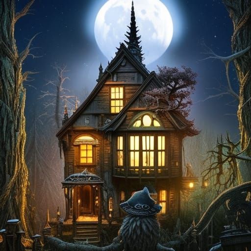 Terrifying house in a haunted scary forest