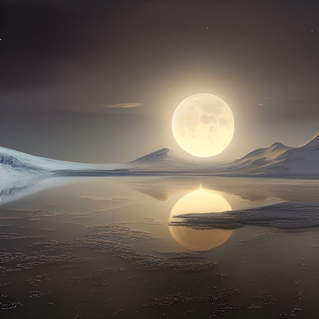 Frozen Lake Reflecting Moonlit Forest, Digital Art