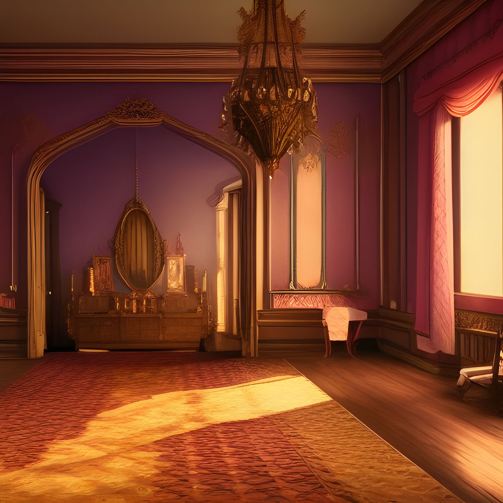 victorian room in a castle in the evening
