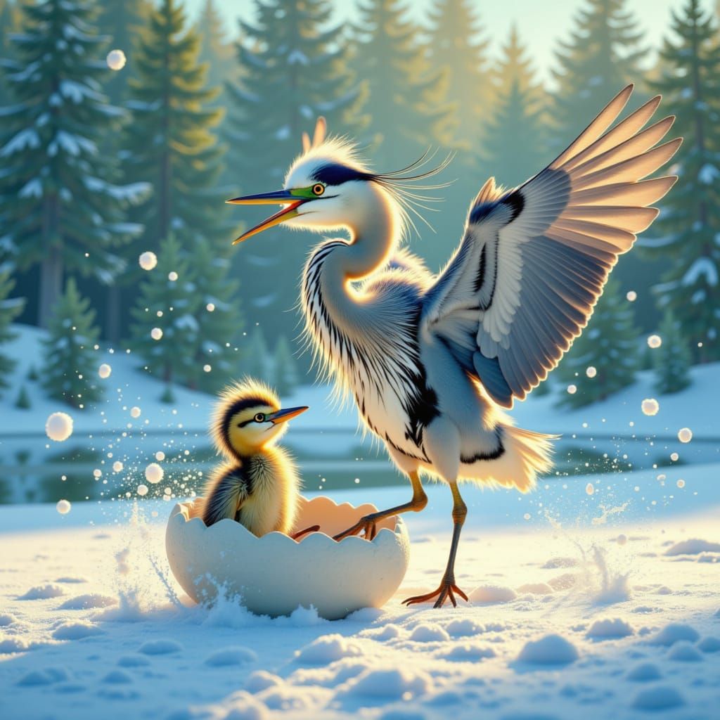 <lora:Heron Snow:1.0> Heron hatching