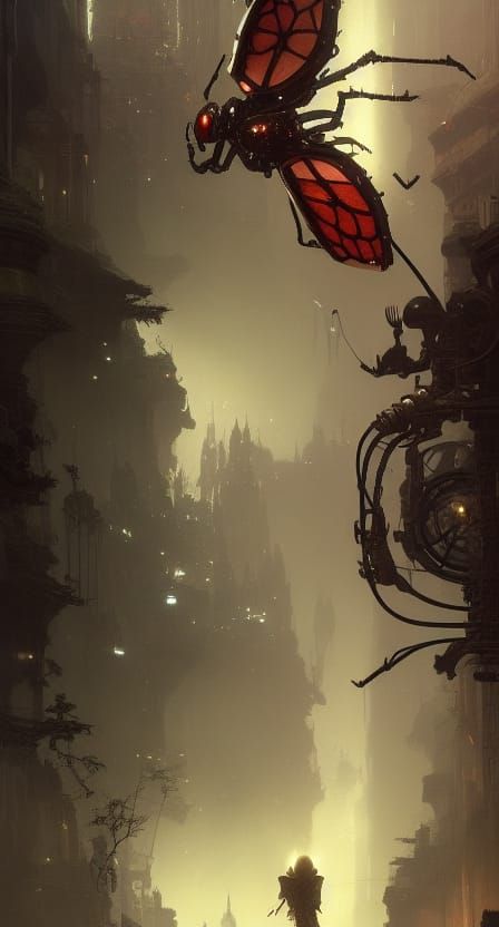 Robot Insect in Dark Fantasy Style